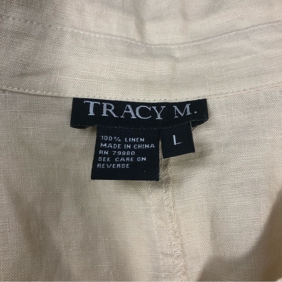 Tracy M Yellow/Tan Linen Button Down Shirt, Size L - Picture 6 of 8